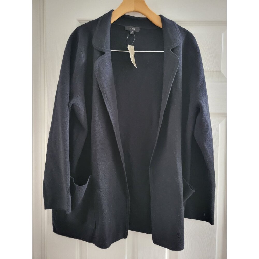 J. Crew Eloise Black Knit Open cardigan Merino blend Sweater size Medium New